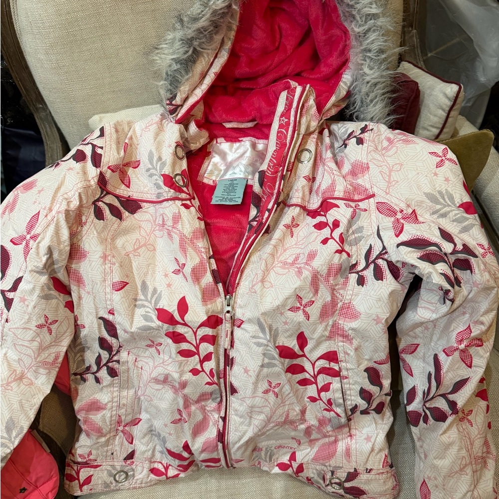 Ski snow Girls Puffer Jacket with Faux Fur Hood